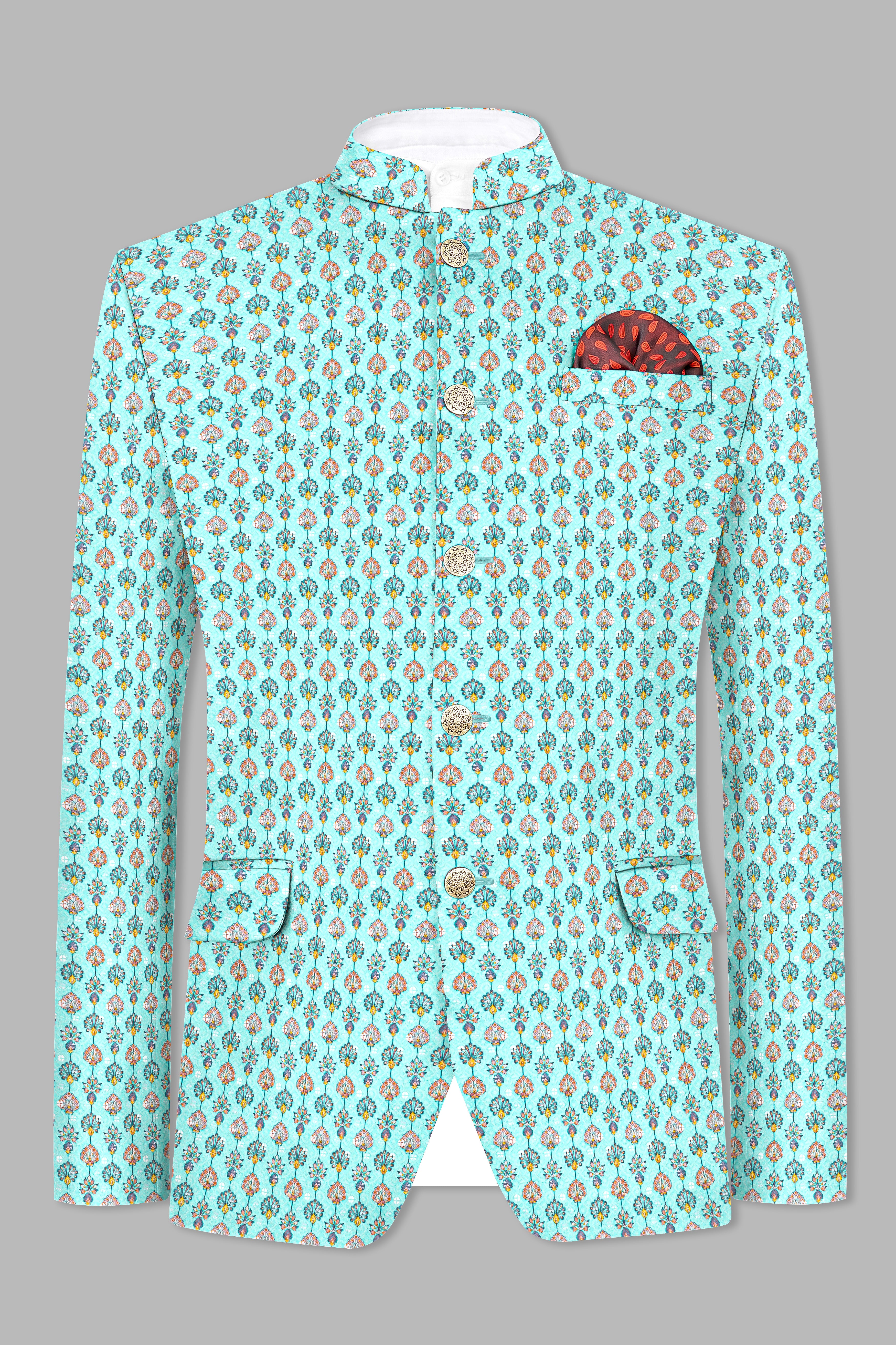 Buy Peach Bead Embroidered Linen Jodhpuri Suit Online | Samyakk